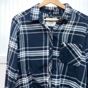 Abercrombie Fitch Button Up Top Fisherman Gorp Blue Plaid Flannel Soft‎ Womens M